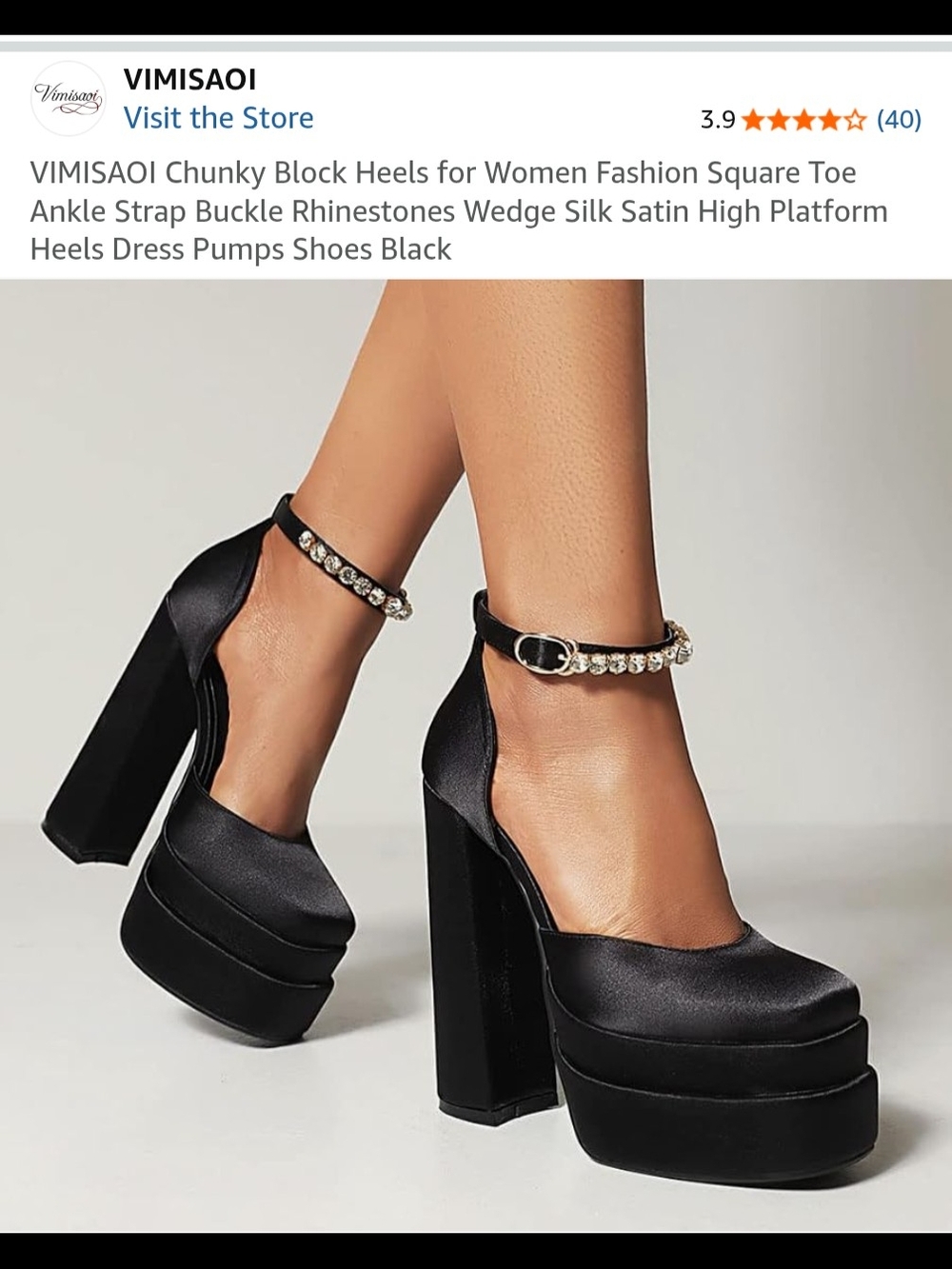 Black Chunky Platform Block Heels Ankle Strap